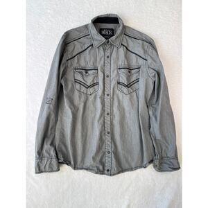 Buckle Black Metal Snap Button Front Cotton Shirt Men Size Large Western Rodeo